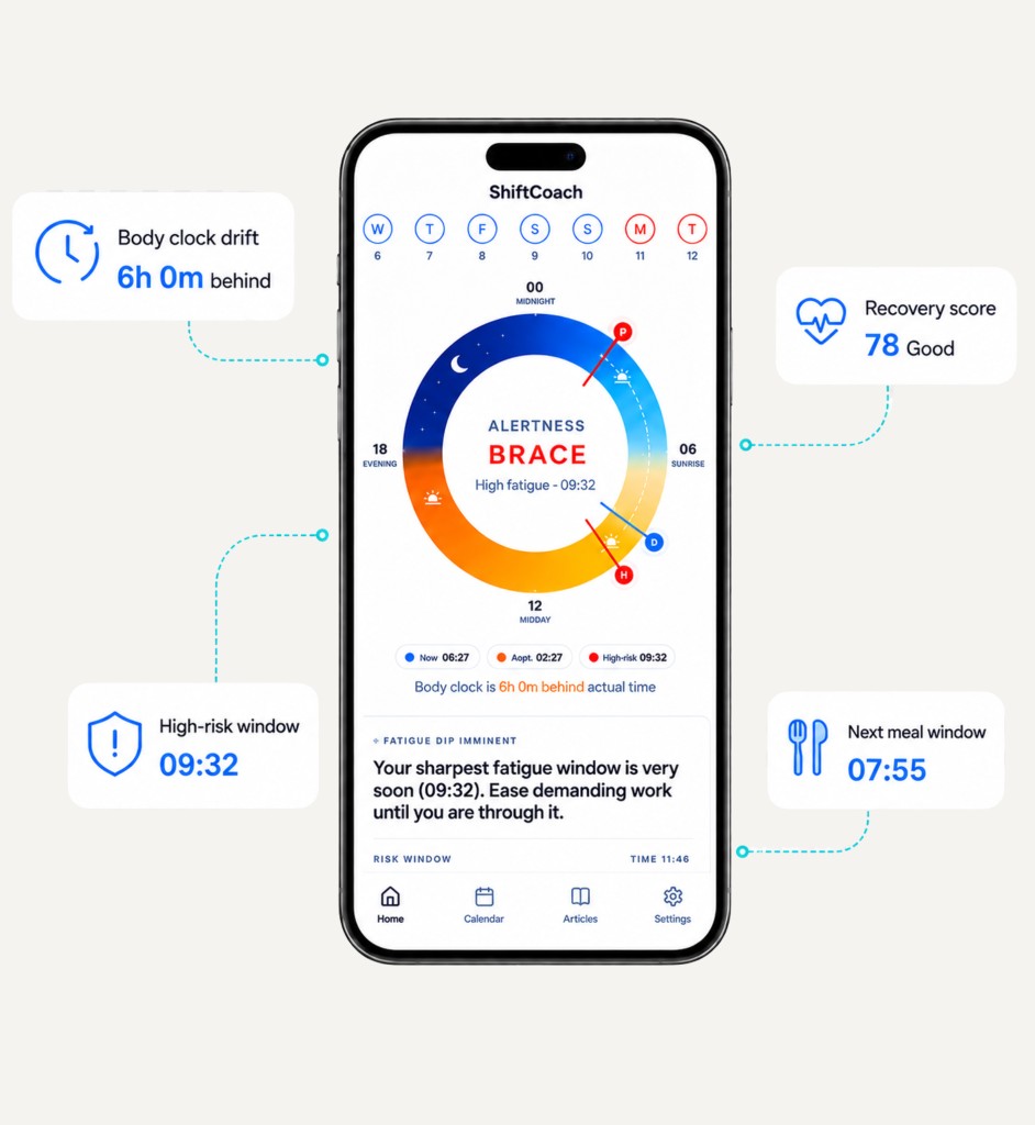 Body clock tracking screenshot in ShiftCoach